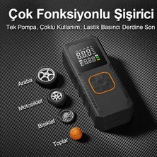 Şarjlı Hava Kompresörü 150 Psı - 4500 Mah Taşınabilir Araba Lastik Şişirme Kompresörü Flaş Işıklı - Ayarlanabilir Dijital Basınç Göstergeli Hava Pompası - Şarj ve Kablolu Kullanım