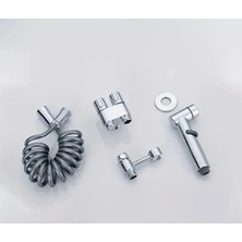 Çift Çıkışlı Taharet Musluğu Seti - Esnek Spiral Hortumlu Taharet Bataryası ve Başlığı - Krom Veya Antrasit Gri Renk Seçeneği (Krom)