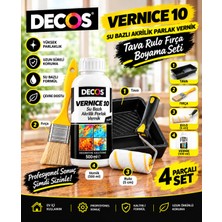 Decos VERNICE 10 Gloss Boyama Seti - Su Bazlı Çok Amaçlı Parlak Şeffaf Vernik + Tava + Rulo + Fırça - Dekoratif Boyalar, Ahşap, MDF, Dekupaj, Stencil ve Sanatsal