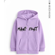 Kız Çocuk Manifest Baskılı Logolu Lila/mor Renk Şardonlu Kapşonlu Ceket /sweatshirt