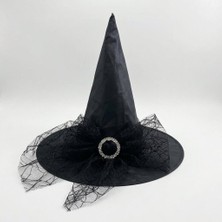 Muka Cadılar Bayramı Halloween Tüllü Tokalı Cadı Şapkası 1 Adet