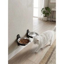 Gisk Design Duvara Monte Ikili Kedi Mama ve Su Kabı (2 Adet 12 cm Çelik Kaseli)