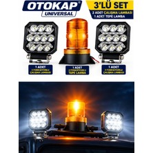 Otokap Universal 3 Lü Set Led Çakar Tepe Lambası 3 Fonksiyonlu Monte Tip 12V-30V Beyaz Işık 3 Fonksiyonlu Çalışma Lambası 12-24V Traktör Kamyonet Iş Makinesi