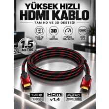 1.5 Metre Full Hd Örgülü Hdmı Kablo / 1080P Hdmı Uyumlu Hdmı Dijital Kablo / Tv Bilgisayar Yüksek Hızlı Hd Kablo / HDMI Kablo 3D 4K 1080P Monitör Uydu Alıcısı Pc Uyumlu HDMI Kablosu