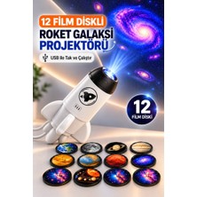 Raylax Roket Galaksi Projektörü 12 Film Diskli USB Tak Çalıştır Uzay Yıldız Gezegen Projektörü Gece Lambası