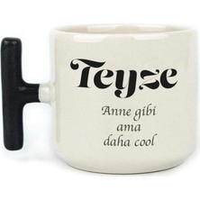 Mor Mürekkep Teyze Baskılı Siyah Kulplu T Kupa - Teyzeye Hediye Bardak Fincan Mug