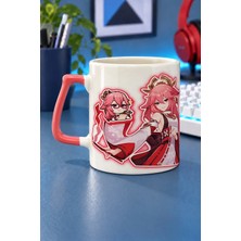 Mor Mürekkep Genshin Impact Yae Miko Baskılı Pembe Kulplu Prime Kupa 200 ml