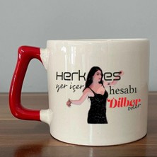 Mor Mürekkep Herkes Yer Içer Hesabı Dilber Öder Baskılı Kırmızı Kulplu Prime Kupa Bardak Fincan Mug