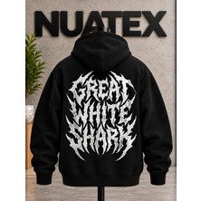 Nuatex Sırt Shark Baskılı 3 Iplik Şardonlu Regular Kalıp Kapüşonlu Kanguru Cepli Sweatshirt