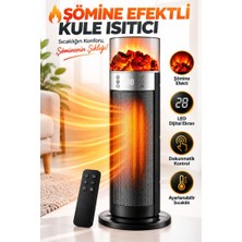 Raylax Şömine Efektli Elektrikli Kule Isıtıcı LED Dijital Ekran Dokunmatik Kontrol Uzaktan Kumandalı Ayarlanabilir Sıcaklık