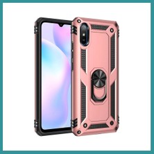 Bt Teknik Redmi 9A Uyumlu Kılıf Sofya Yüzüklü Silikon Kapak - Rose Bez