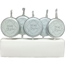 Arya Flowers Garden 3 Paket 5'li Beyaz Üzeri Gümüş Iyi Ki Doğdun Mum - Doğum Günü Pasta Mumu