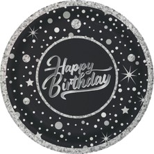 Arya Flowers Garden 2 Paket 8'li Karton Tabak Silver Happy Birthday - Parti Tabağı