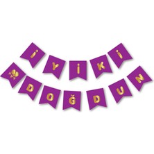 Arya Flowers Garden 3 Paket Mor Gold Iyi Ki Doğdun Yaldızlı Banner - Doğum Günü Süsü
