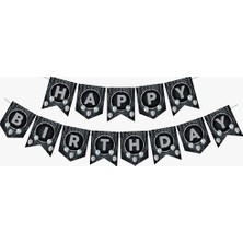 Arya Flowers Garden 3 Paket Zikzak Banner Ofset Siyah Silver Happy Birthday - Doğum Günü Süsü