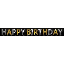 Arya Flowers Garden Black Fringed Elegant Happy Birthday Banner - Doğum Günü Süsü