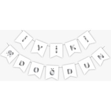 Arya Flowers Garden 3 Paket Beyaz Silver Iyi Ki Doğdun Yaldızlı Banner - Doğum Günü Süsü