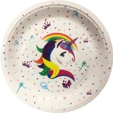 Arya Flowers Garden 2 Paket 8'li Karton Tabak Beyaz Unicorn - Parti Tabağı