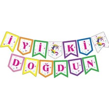 Arya Flowers Garden 3 Paket Zikzak Banner Beyaz Unicorn Iyi Ki Doğdun - Doğum Günü Süsü
