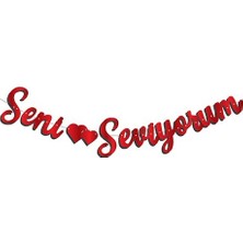 Arya Flowers Garden 3 Paket Kaligrafi Banner Kırmızı Seni Seviyorum - Parti Süsü
