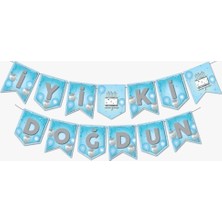 Arya Flowers Garden 3 Paket Zikzak Banner Ofset Mavi Silver Iyi Ki Doğdun - Doğum Günü Süsü