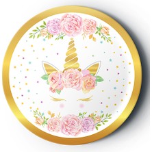 Arya Flowers Garden 2 Paket 8'li Karton Tabak Gold Yaldızlı Çiçekli Unicorn - Parti Tabağı