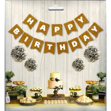 Arya Flowers Garden 2 Paket Kraft Beyaz Happy Yaldızlı Banner - Parti Süsü