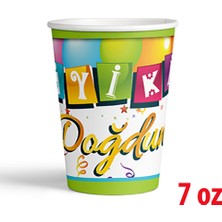 Arya Flowers Garden 4 Paket 7 Oz Karton Bardak Renkli Iyi Ki Doğdun 8'li - Parti Bardağı