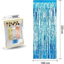 Arya Flowers Garden 2 Paket Kapı Perdesi Mavi 100X200 cm - Parti Süsü