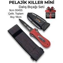 Kırmızı Pelajik Killer Mini Zıpkıncı Dalış Bıçağı - Kol Bandı Hediyeli