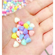 Milas Toptan mt 60 gr (300 Adet) Şeker Rengi Akrilik Kalp Boncuklar Renkli Karışık Plastik Pastel Boncuklar Ara Boncuk Kalp Şekilli Kolye Bilezik Için