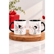 Saruhan Concept Sevgiliye Hediye 2'li Kupa Bardak Seti Siyah Kulplu Romantik Tasarım Sevgili ve Çiftlere Özel - Yükseklik 7,5cm