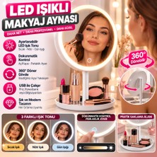 NW NessiWorld LED Işıklı Yuvarlak Makyaj Aynası – Dokunmatik Ayarlanabilir Işık Tonlu, 360° Döner Masaüstü Profesyonel Makyaj ve Cilt Bakım Aynası