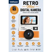 Hace Bazaar Retro Mini Dijital Kamera 1080P 1.47 Inç Flip Ekranlı Flaşlı Selfie Vlog Kamerası 4gb Sd Hediyeli Turuncu