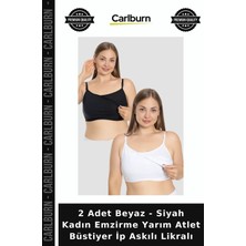 Carlburn 2 Adet Beyaz - Siyah Kadın Emzirme Yarım Atlet Büstiyer Ip Askılı Likralı Ev Giyimi Gece Atleti
