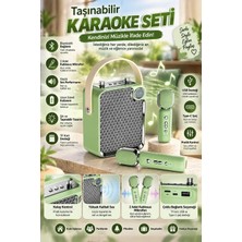 Hace Bazaar Bluetooth Karaoke Hoparlör 2 Mikrofonlu Taşınabilir Şarjlı Müzik Seti Ses Değiştirme Özl Yeşil