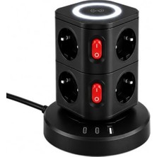 Vionna 3680W Kule Priz: 8 Topraklı Ac Priz, 1 Usb-A, 2 Type-C Çıkışlı