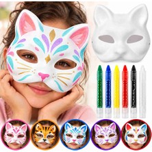 HemenGo Boyanabilir Kedi Maskesi ve 6 Renk Boya Kalemi Seti – 7 Parça Hmngoett
