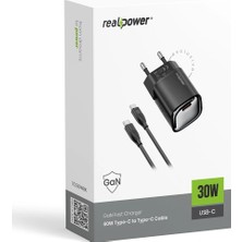 Realpower 30W Gan Usb-C Pd ve Type-C To Type-C Kablo - Hızlı Şarj Cep Telefonu Adaptörü Şarj Aleti