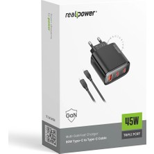 Realpower 45W Gan 3 Çıkışlı Usb-C1/c2/pd Cep Telefonu Adaptörü Şarj Aleti Cihazı ve 60W Hızlı Şarj