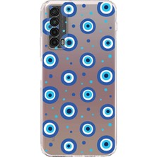 Happy Trend Huawei P Smart 2021 ile Uyumlu Nazar Boncuğu 1 Baskılı Kamera Korumalı Şeffaf Silikon Kılıf