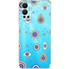 Happy Trend Infinix Hot 12 ile Uyumlu Nazar Boncuğu 5 Kamera Korumalı Şeffaf Silikon Kılıf
