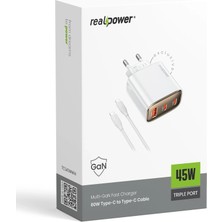 Realpower 45W Gan 3 Çıkışlı Usb-C1/c2/pd Cep Telefonu Adaptörü Şarj Aleti Cihazı ve 60W Hızlı Şarj