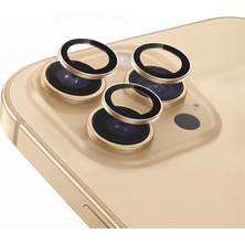 Happy Trend iPhone 13 Pro / 13 Pro Max Ile Uyumlu Kamera Lens Koruyucu Alüminyum Alaşım Çerçeveli Telefon Lensi Temperli Cam Koruma (Altın)