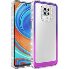 Happy Trend Xiaomi Redmi Note 9 Pro Kılıf Simli ve Renk Geçişli Kamera Lens Korumalı Şeffaf Silikon Kapak Park Mor-Pembe