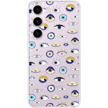 Happy Trend Samsung Galaxy S23 ile Uyumlu Nazar Boncuğu 2 Baskılı Kamera Korumalı Şeffaf Silikon Kılıf