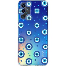 Happy Trend Oppo A55 4g ile Uyumlu Nazar Boncuğu 1 Baskılı Kamera Korumalı Şeffaf Silikon Kılıf