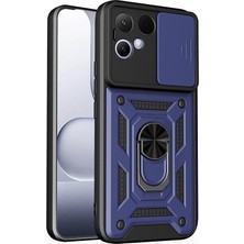 Happy Trend Tecno Pova Curve 2 ile Uyumlu Kılıfı Silikon Stand Yüzüklü Araç Tutucu Mıknatıslı Darbe ve Kamera Korumalı Tank Sürgülü Kapak Lacivert