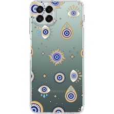 Happy Trend Samsung Galaxy M33 ile Uyumlu Nazar Boncuğu 5 Kamera Korumalı Şeffaf Silikon Kılıf