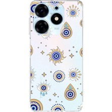 Happy Trend Tecno Spark 10 Pro ile Uyumlu Nazar Boncuğu 5 Kamera Korumalı Şeffaf Silikon Kılıf